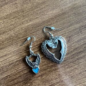 Harley-Davidson Silver Heart Earrings with Blue Detail